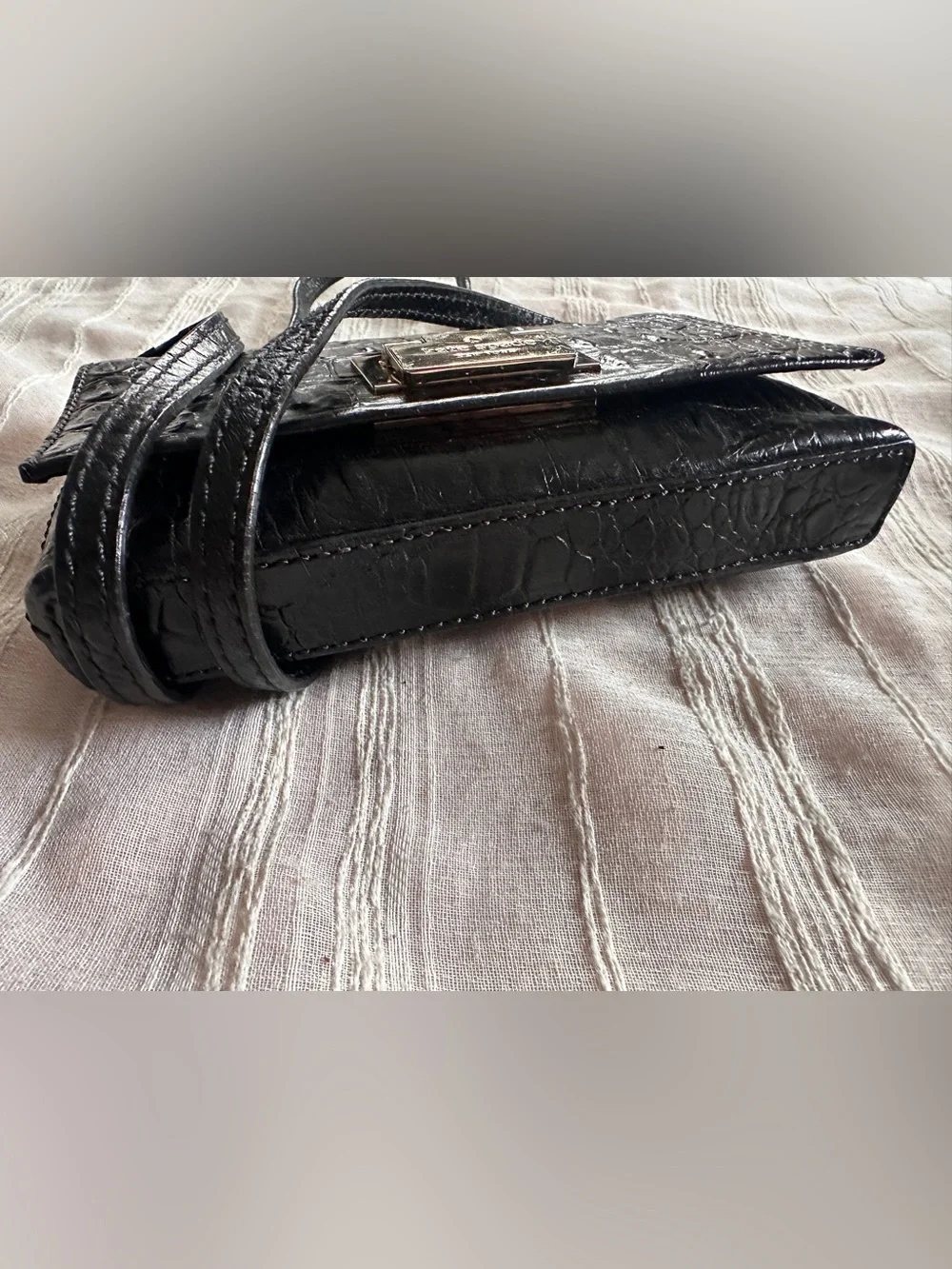 KATE SPADE NY Rialto Place Sally Black Crocodile Embossed Leather Crossbody Bag